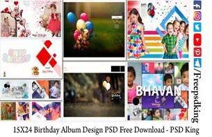 15X24 Birthday Album Design PSD Free Download